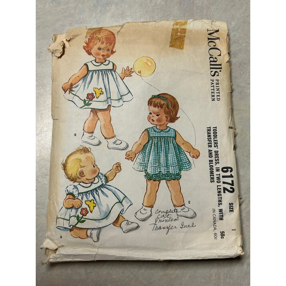Vintage‎ 1960's McCalls Pattern #6172 Toddler Dress and Bloomers Size 1